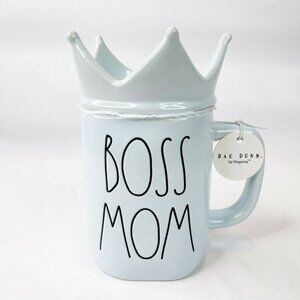 Rae Dunn Boss Mom Mug With Crown Topper Blue New